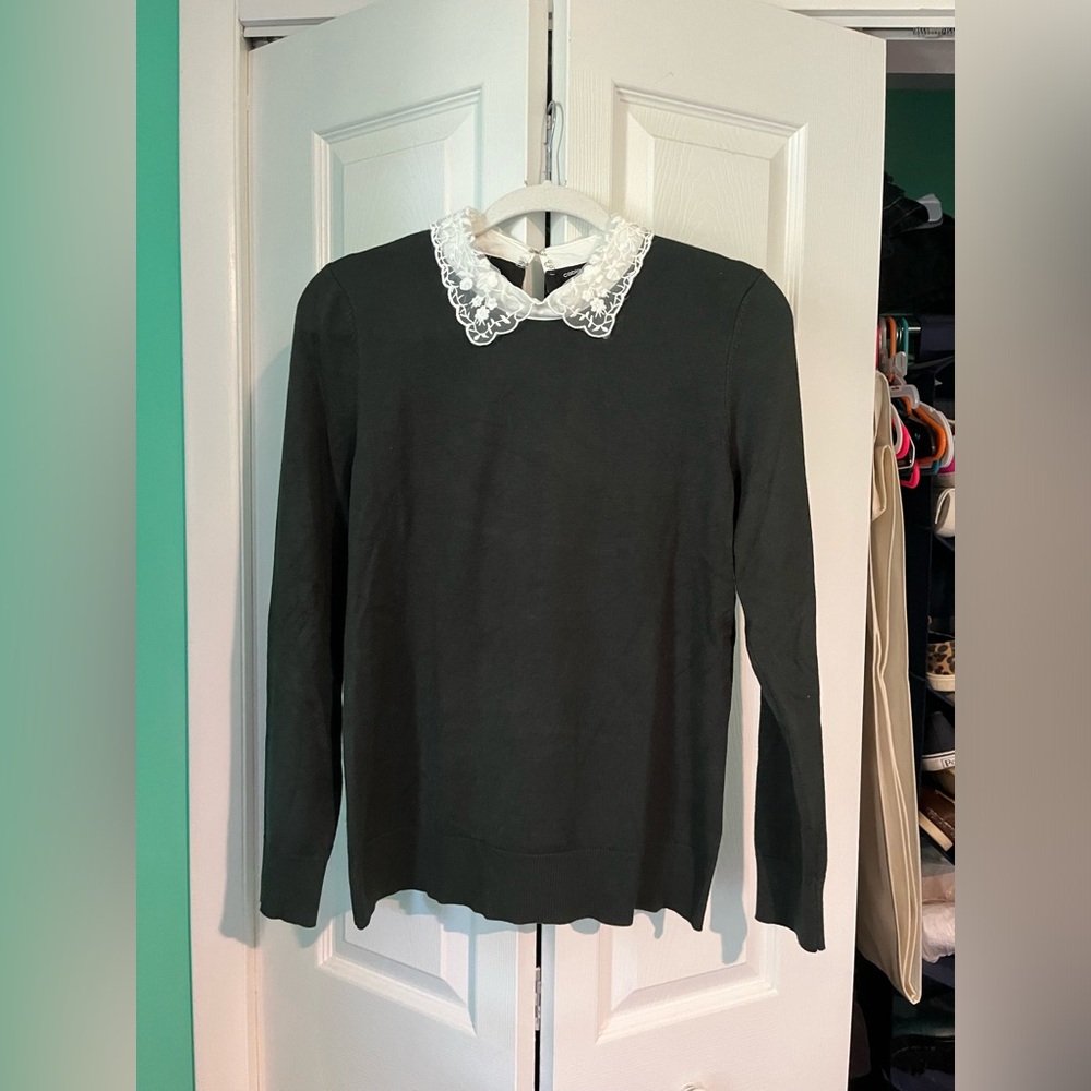 Cable and Gauge Lace Collared Sweater